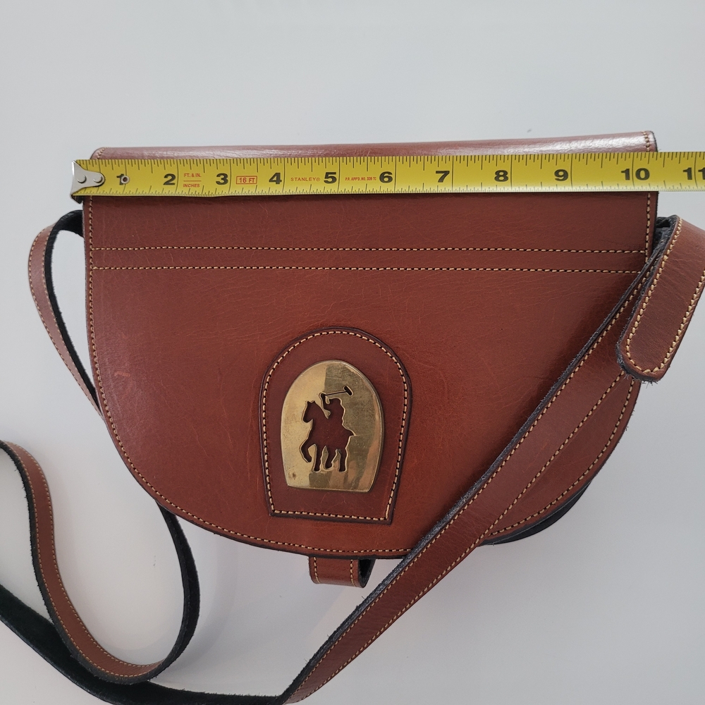Brown Leather Saddle Crossbody with Polo Rider Medallion - Picture 12 of 17